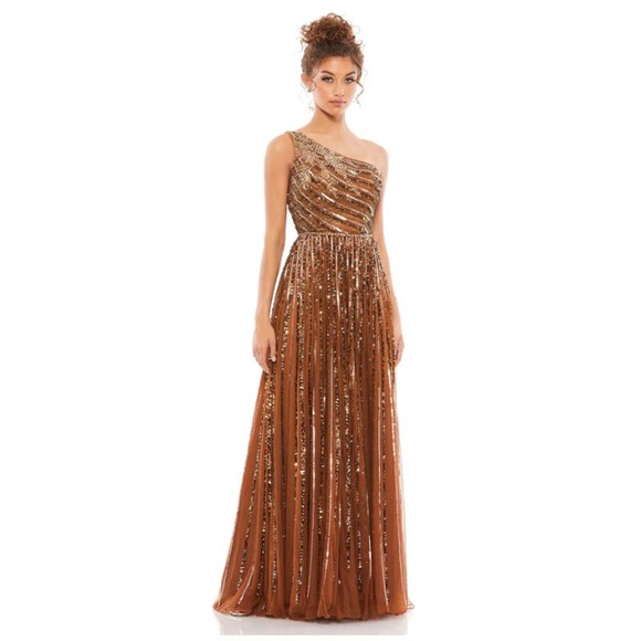 Mac Duggal Dresses & Skirts - Mac Duggal 5220 Embellished One Shoulder A-Line Gown Copper Brown 16